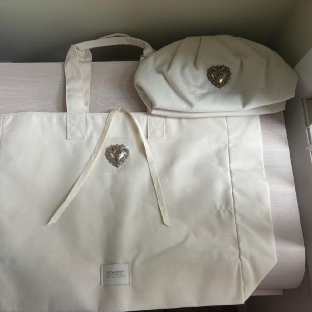 Sale New Dolce & Gabbana Linen Like Cosmetic Bag, or  Designer Clutch & Tote Set